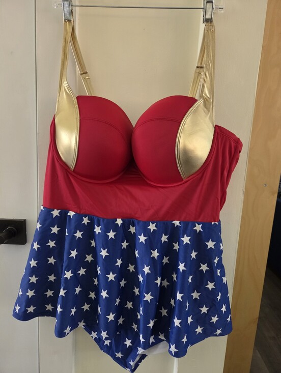 Torrid Curve Other - Wonder Woman (tm) Red and Gold Star Print One-Piece Swimsuit